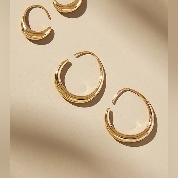 New Anthro Molten Gold Hoop Earrings ~ Silver or Gold Threader Hoops - Picture 10 of 16